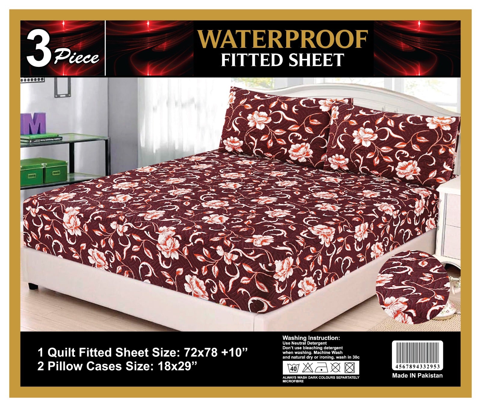 3 PC's Printed Waterproof fitted sheet